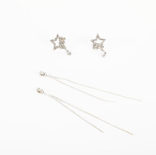 Transformable Dual Rhinestone Stars with Tassels Earrings