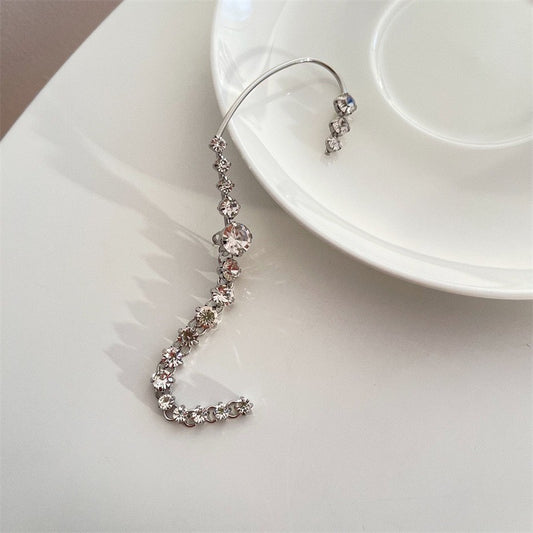 Two-Way Arc-Shaped Multi-Rhinestone Tassel Ear Stud and Ear-Hook