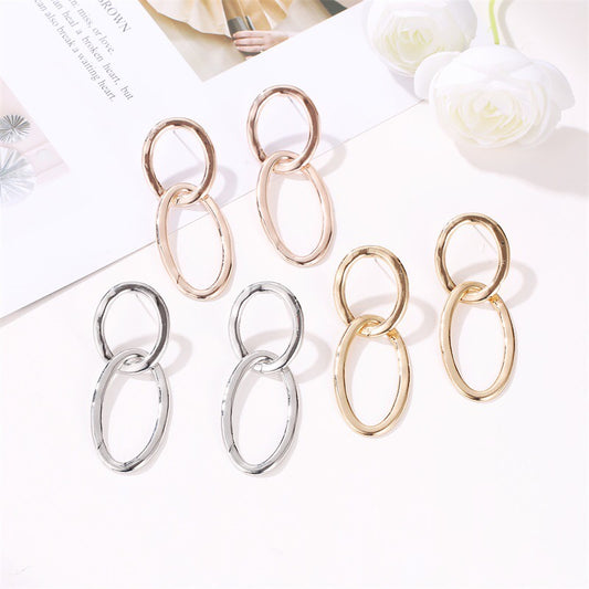 Round Oval Linked Hoops Earrings