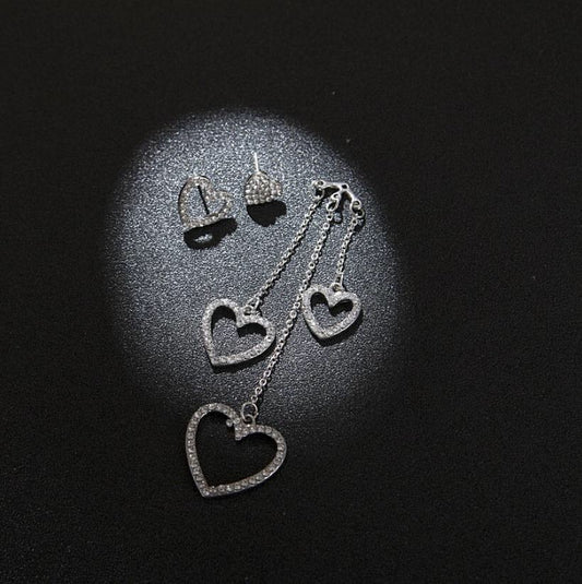 Asymmetric Rhinestone Hearts Tassel Earrings