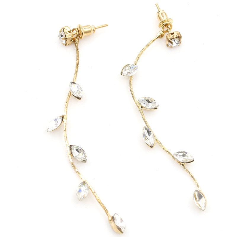 Crystal twig with leaves earrings