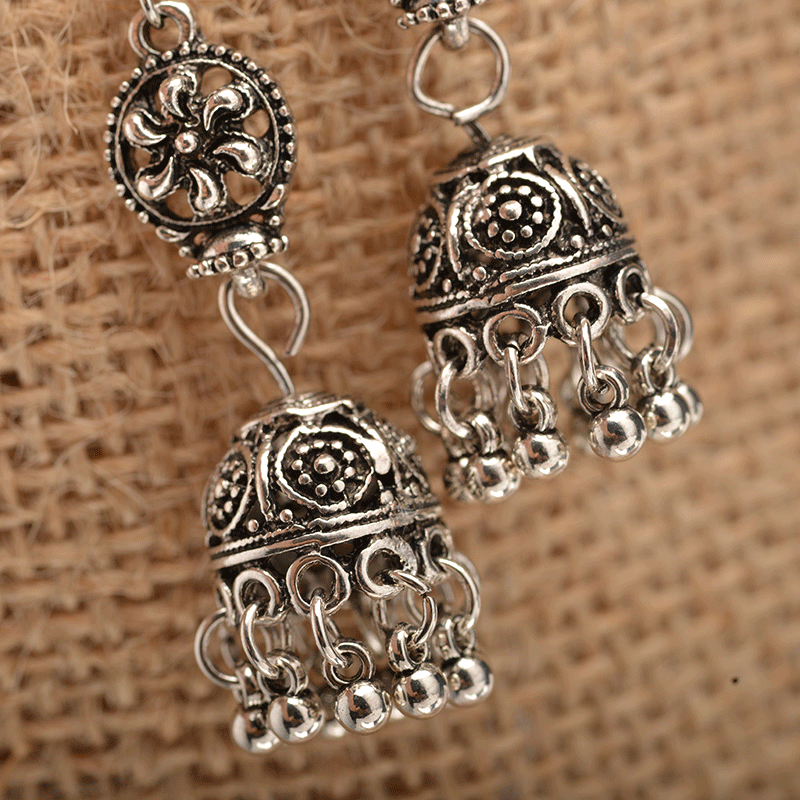 Baroque engraved bell with tassel earrings