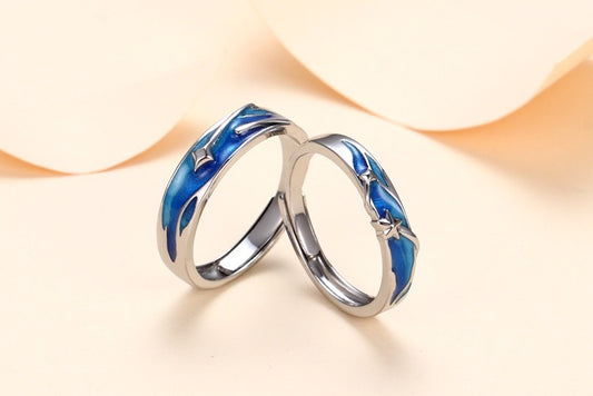 Adjustable Stars-In-The-Sea Couple Open Rings
