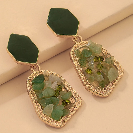 Vintage Green Rubbles Irregular Shape Earrings
