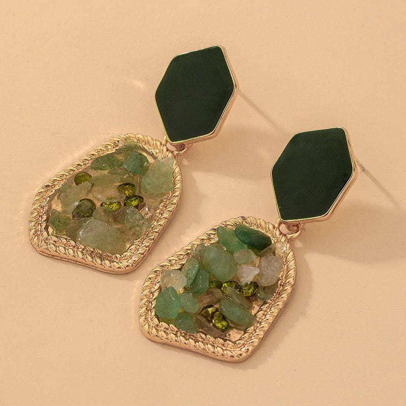 Vintage Green Rubbles Irregular Shape Earrings