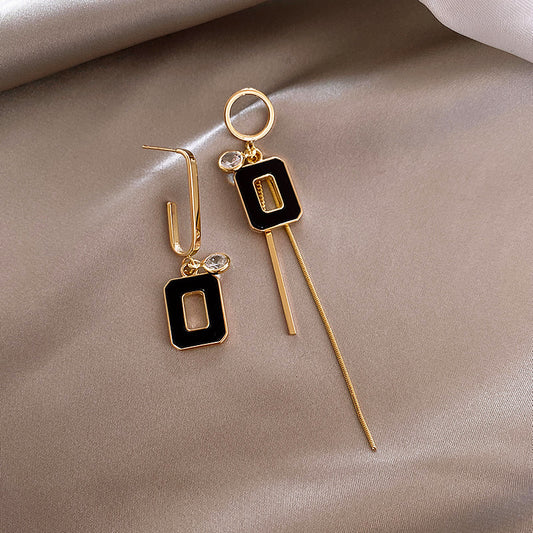 Asymmetric Rectangle Rhinestone Tassel Earrings