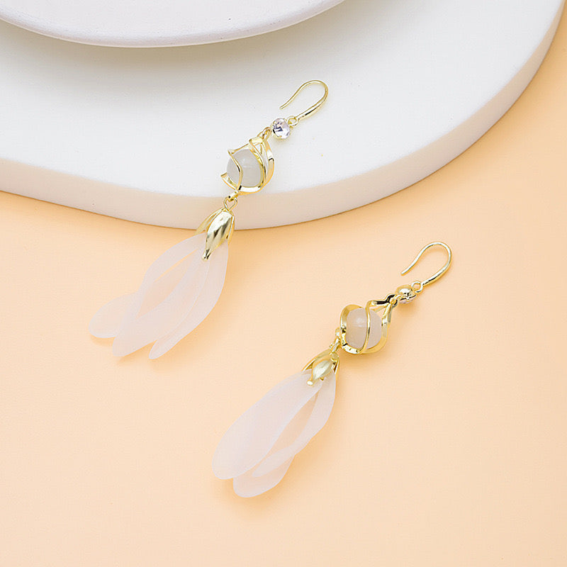 Opal White Flower Petals Earrings