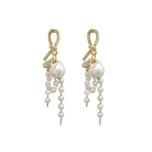 Bowknot with Multi-Pearl Tassel Earrings