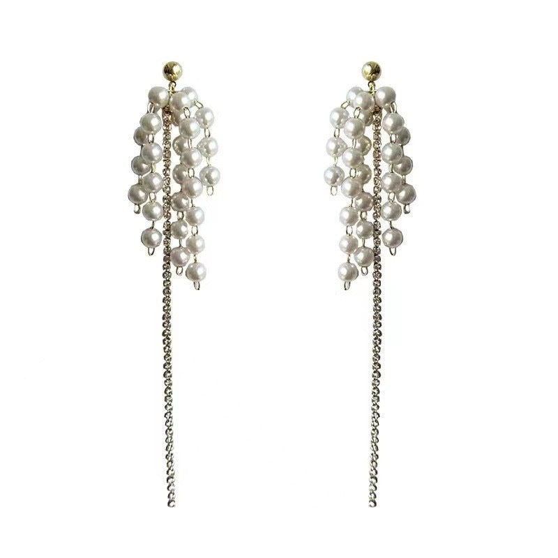 Multi-Strings Pearls with Single Slinky Rhinestones Earrings