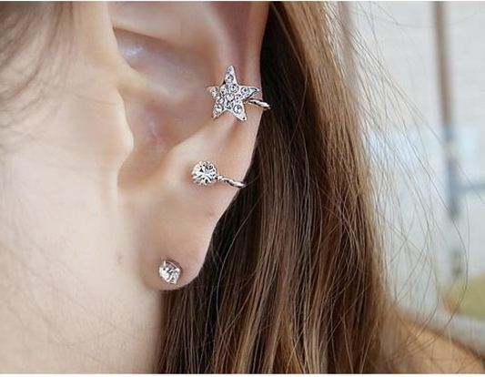 Shining Rhinestone Star Ear Studs and Clips