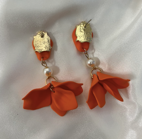 Drip Glaze Flower Pedals with Pearl Short Earrings