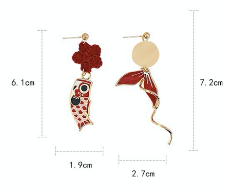 Asymmetric Red Koi Earrings